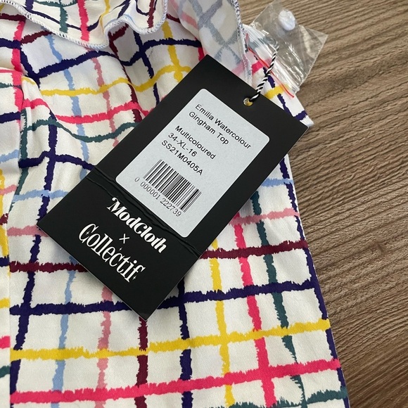 ModCloth x Collectif Emilia Watercolor Multicolored Gingham Crop Top - Picture 4 of 10